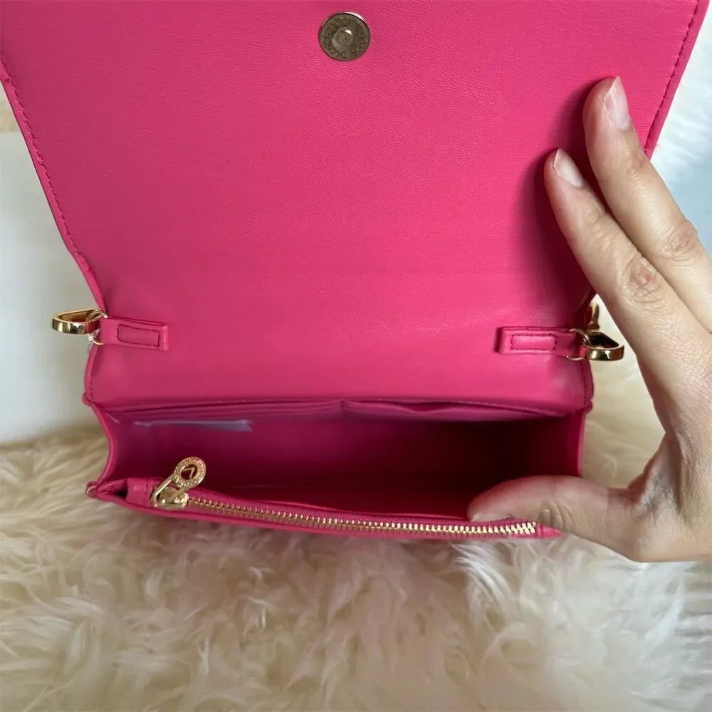 Valentino Orlandi Pink Quilted Crossbody Bag Adjustable Strap Women's